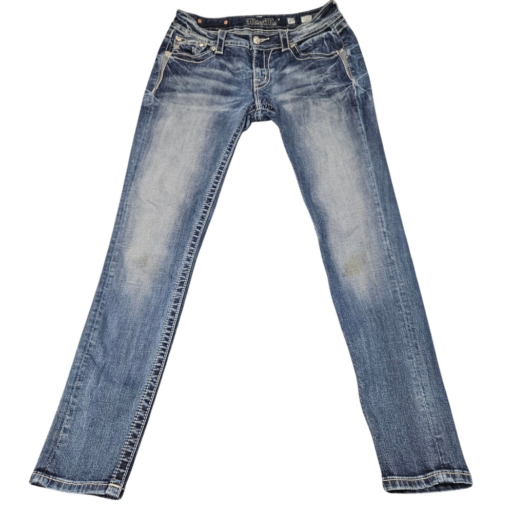 Miss Me Jeans‎ Skinny 29 Blue Faded Whiskered Y2K Denim Edgy Indie Sleeze Grunge